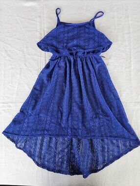 Bloome Girls Crochet Lace Lined Tiered Royal Blue Sleeveless Dress Girls Sz 10